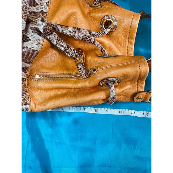 B Makowsky Tan Leather Bucket Bag Alligator Trim & Leopard Lining Ex Condition - Picture 16 of 16